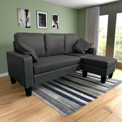 THE CASA ORO Fabric 3 Seater Solid Wood Sectional Sofa with Lounger (Brown)