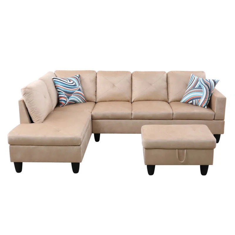 L-Shape Sectional Sofa: 3 - Piece L- Shaped Upholstered Living Room Sectional Sofa(Beige Microfiber/Microsuede)