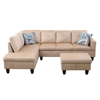 L-Shape Sectional Sofa: 3 - Piece L- Shaped Upholstered Living Room Sectional Sofa(Beige Microfiber/Microsuede)