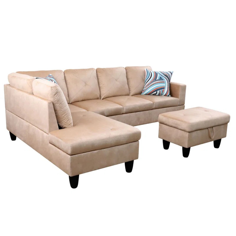 L-Shape Sectional Sofa: 3 - Piece L- Shaped Upholstered Living Room Sectional Sofa(Beige Microfiber/Microsuede)
