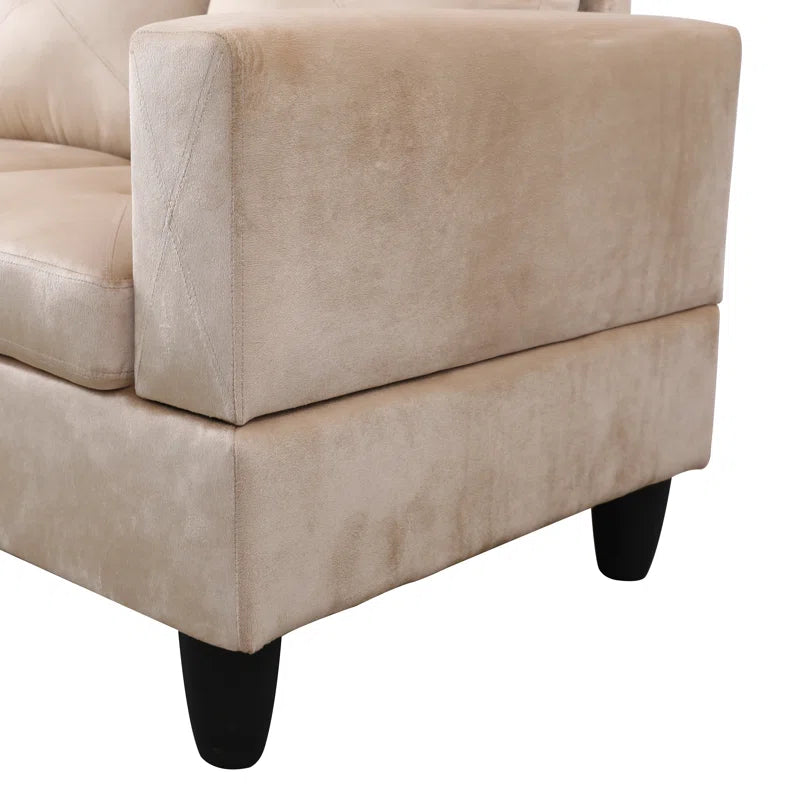 L-Shape Sectional Sofa: 3 - Piece L- Shaped Upholstered Living Room Sectional Sofa(Beige Microfiber/Microsuede)