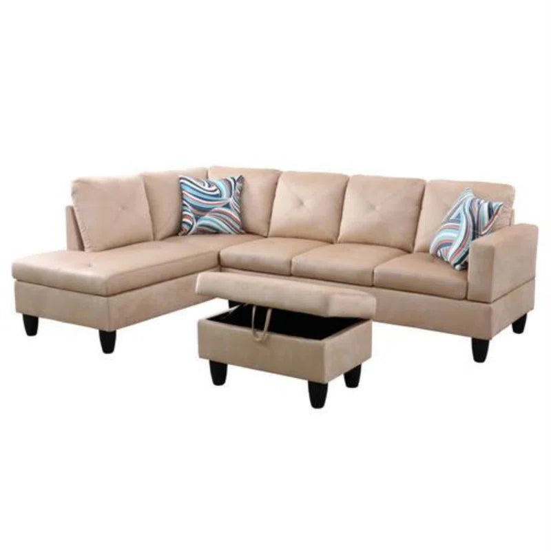 L-Shape Sectional Sofa: 3 - Piece L- Shaped Upholstered Living Room Sectional Sofa(Beige Microfiber/Microsuede)