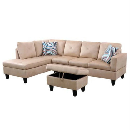 L-Shape Sectional Sofa: 3 - Piece L- Shaped Upholstered Living Room Sectional Sofa(Beige Microfiber/Microsuede)