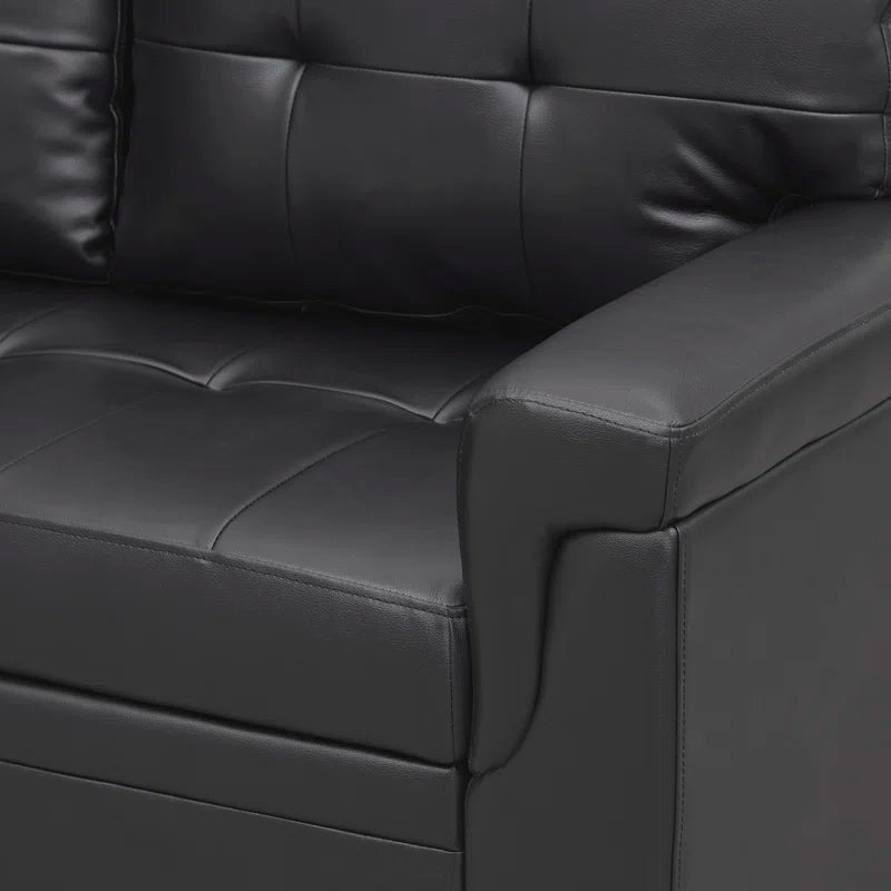 L Shaped Sleeper Sofa with Storage Pull-Out Sofa Couch(Black Faux Leather)