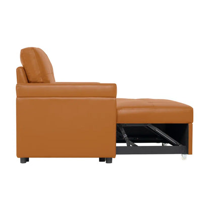 L Shaped Sleeper Sofa with Storage Pull-Out Sofa Couch(Caramel Faux Leather)
