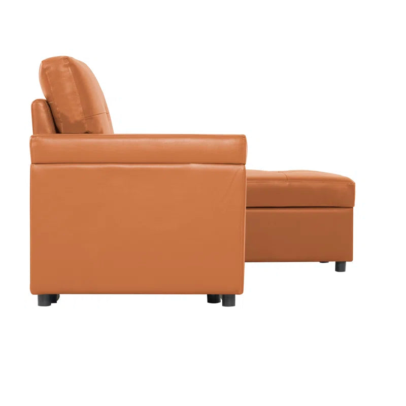 L Shaped Sleeper Sofa with Storage Pull-Out Sofa Couch(Caramel Faux Leather)