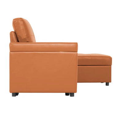 L Shaped Sleeper Sofa with Storage Pull-Out Sofa Couch(Caramel Faux Leather)