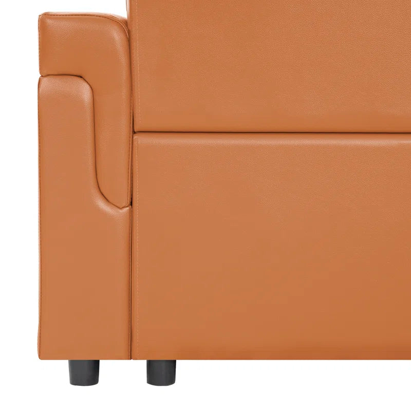 L Shaped Sleeper Sofa with Storage Pull-Out Sofa Couch(Caramel Faux Leather)