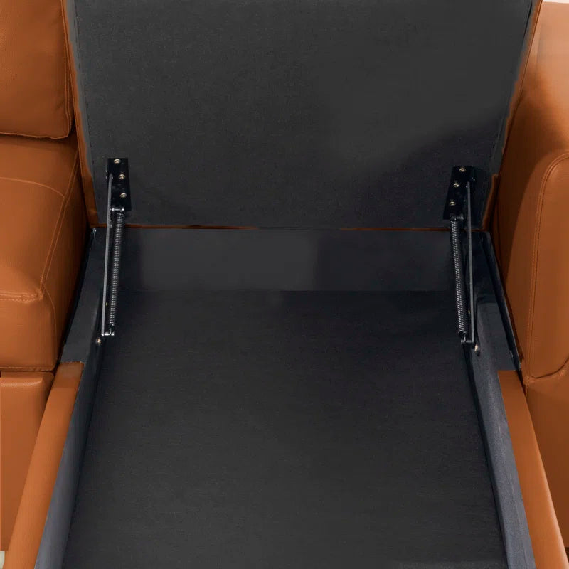 L Shaped Sleeper Sofa with Storage Pull-Out Sofa Couch(Caramel Faux Leather)