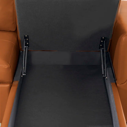 L Shaped Sleeper Sofa with Storage Pull-Out Sofa Couch(Caramel Faux Leather)