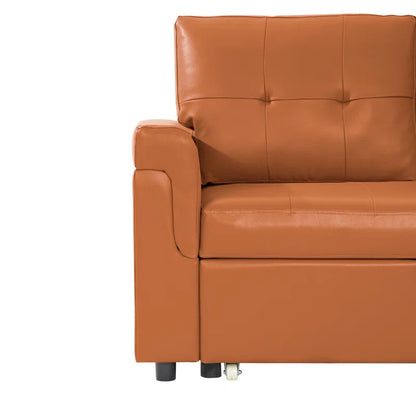 L Shaped Sleeper Sofa with Storage Pull-Out Sofa Couch(Caramel Faux Leather)