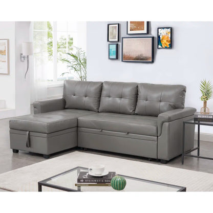 L Shaped Sleeper Sofa with Storage Pull-Out Sofa Couch(Gray Faux Leather)