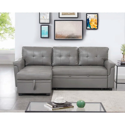 L Shaped Sleeper Sofa with Storage Pull-Out Sofa Couch(Gray Faux Leather)