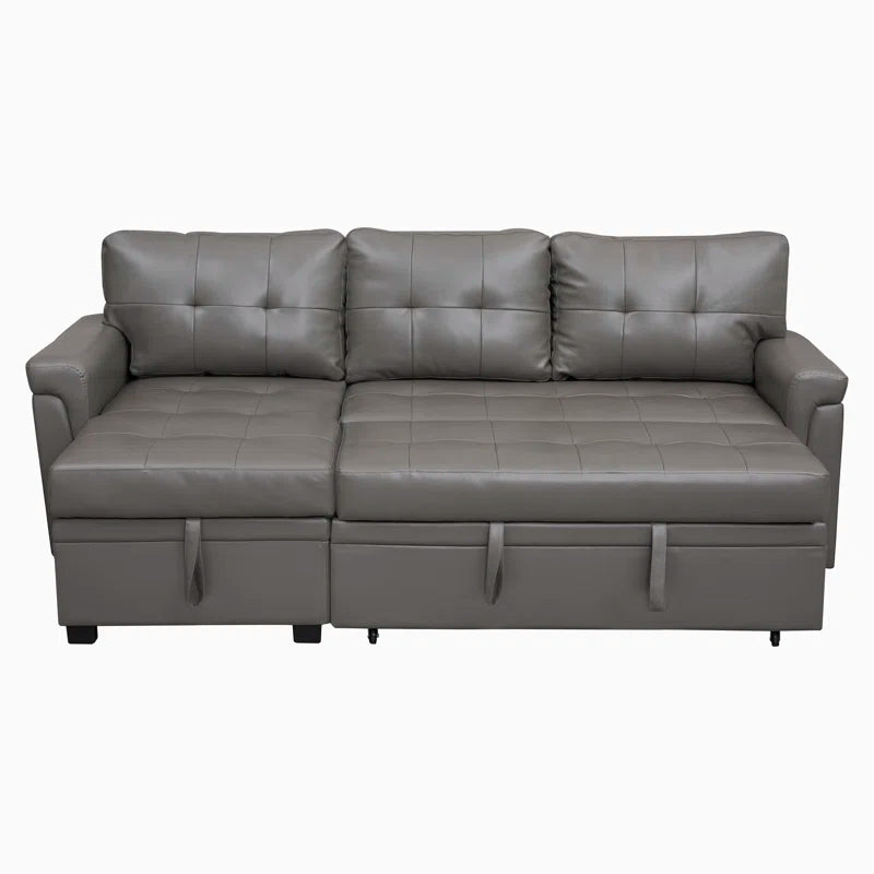 L Shaped Sleeper Sofa with Storage Pull-Out Sofa Couch(Gray Faux Leather)