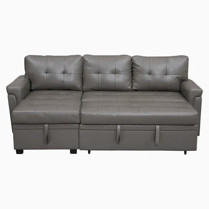 L Shaped Sleeper Sofa with Storage Pull-Out Sofa Couch(Gray Faux Leather)