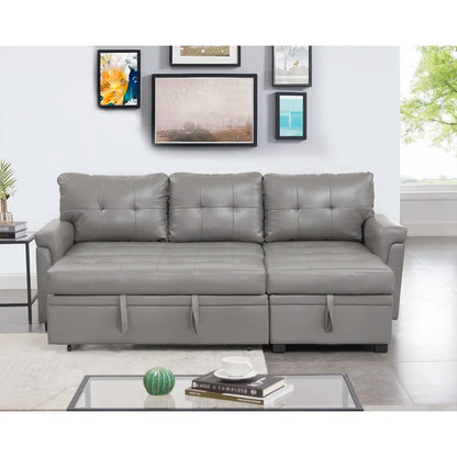 L Shaped Sleeper Sofa with Storage Pull-Out Sofa Couch(Gray Faux Leather)