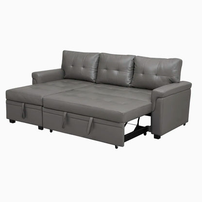 L Shaped Sleeper Sofa with Storage Pull-Out Sofa Couch(Gray Faux Leather)