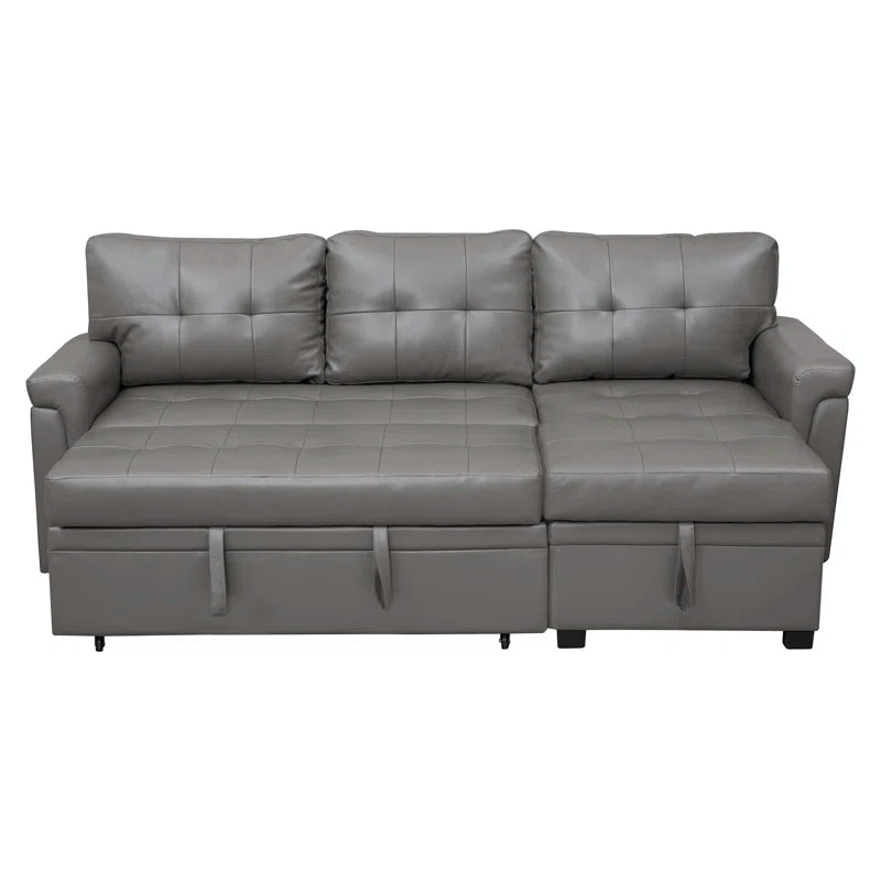 L Shaped Sleeper Sofa with Storage Pull-Out Sofa Couch(Gray Faux Leather)
