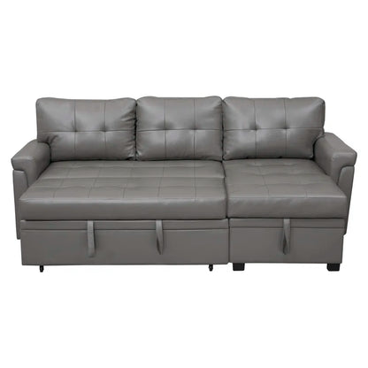 L Shaped Sleeper Sofa with Storage Pull-Out Sofa Couch(Gray Faux Leather)