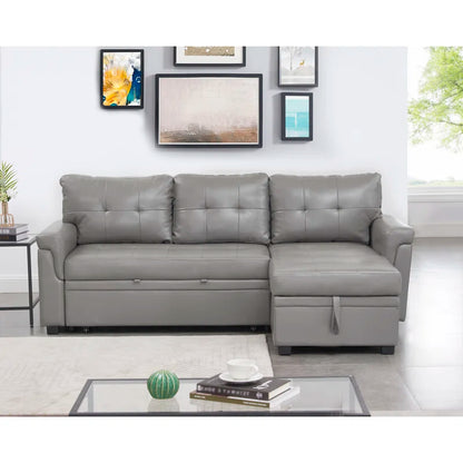 L Shaped Sleeper Sofa with Storage Pull-Out Sofa Couch(Gray Faux Leather)