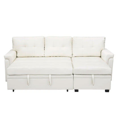 L Shaped Sleeper Sofa with Storage Pull-Out Sofa Couch(White Faux Leather)