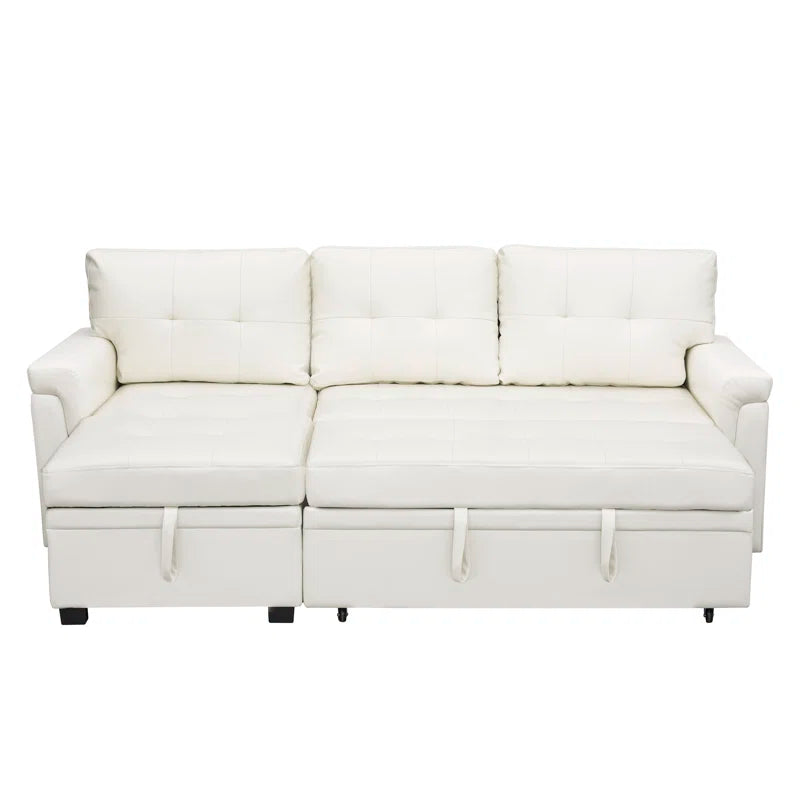 L Shaped Sleeper Sofa with Storage Pull-Out Sofa Couch(White Faux Leather)