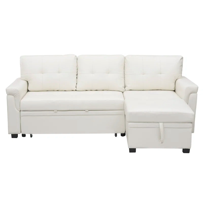 L Shaped Sleeper Sofa with Storage Pull-Out Sofa Couch(White Faux Leather)