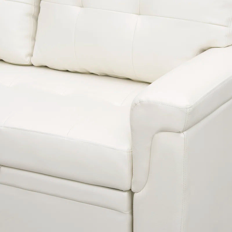 L Shaped Sleeper Sofa with Storage Pull-Out Sofa Couch(White Faux Leather)