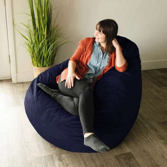 THE CASA ORO® Large Teardrop Foam Filled Bean Bag with Soft Removable Cover(Navy Plush)