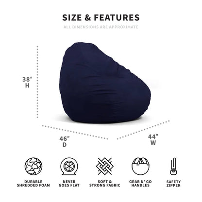 THE CASA ORO® Large Teardrop Foam Filled Bean Bag with Soft Removable Cover(Navy Plush)