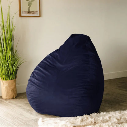 THE CASA ORO® Large Teardrop Foam Filled Bean Bag with Soft Removable Cover(Navy Plush)