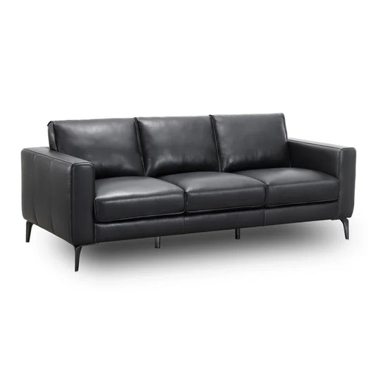 THE CASA ORO® 83.46'' Leather Office Sofa Solid-Look Style for Living Room(Black Leather)