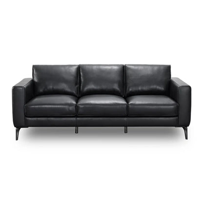 THE CASA ORO® 83.46'' Leather Office Sofa Solid-Look Style for Living Room(Black Leather)