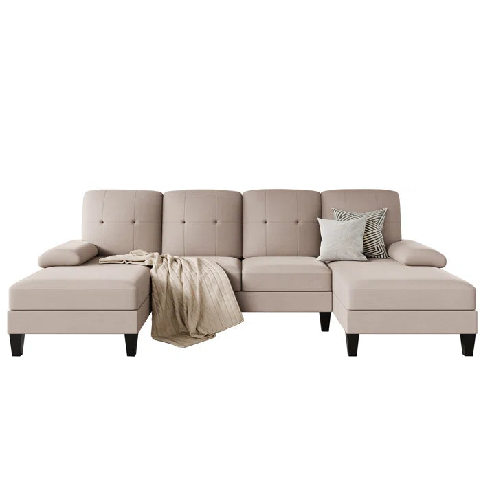 U- Shape Sectional Sofa: 106" Modular Upholstered Sectional 3-Piece Sectional for Living Room(Light Brown Cotton Blend)