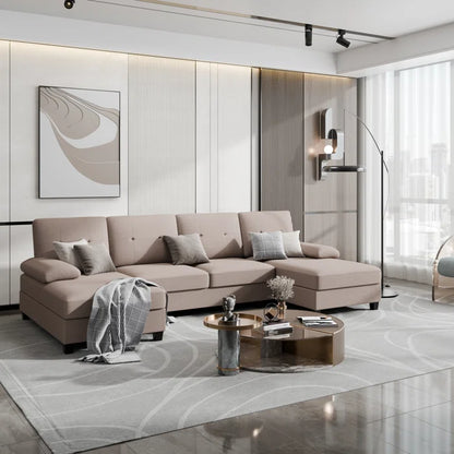 U- Shape Sectional Sofa: 106" Modular Upholstered Sectional 3-Piece Sectional for Living Room(Light Brown Cotton Blend)