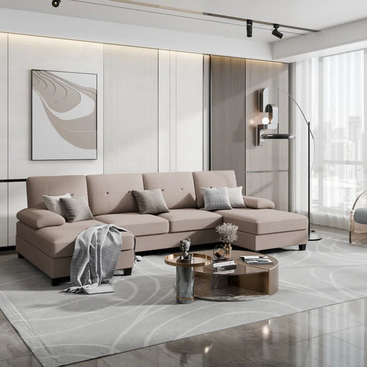 U- Shape Sectional Sofa: 106" Modular Upholstered Sectional 3-Piece Sectional for Living Room(Light Brown Cotton Blend)