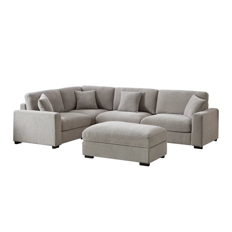 5 Piece Corner Sectional Sofa with Ottoman (Light Gray Polyester)