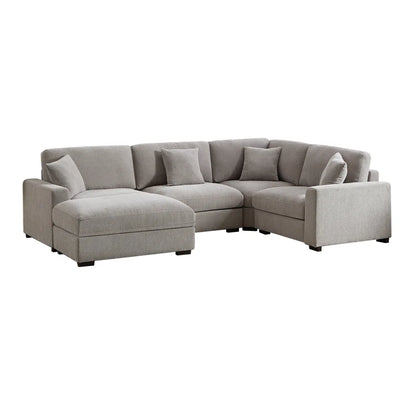 5 Piece Corner Sectional Sofa with Ottoman (Light Gray Polyester)