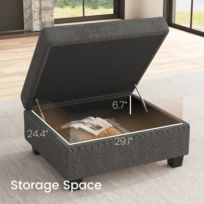 U Shaped Corner Sofa With Storage Ottoman(Light Gray Polyester)