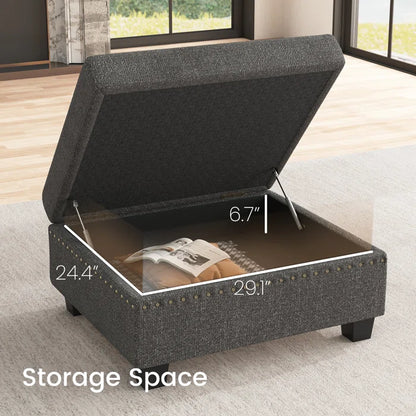 U Shaped Corner Sofa With Storage Ottoman(Light Gray Polyester)