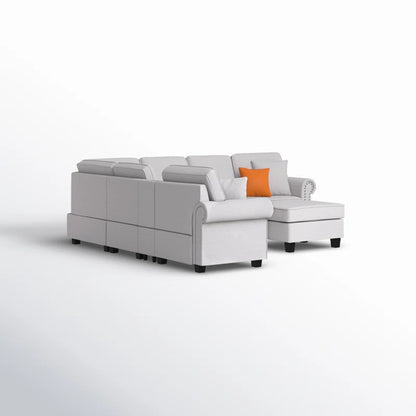 L Shape Sectional Sofa: 136.35" Wide Reversible 7-Piece Modular Corner Sectional with Ottoman(Light Gray Polyester Blend)