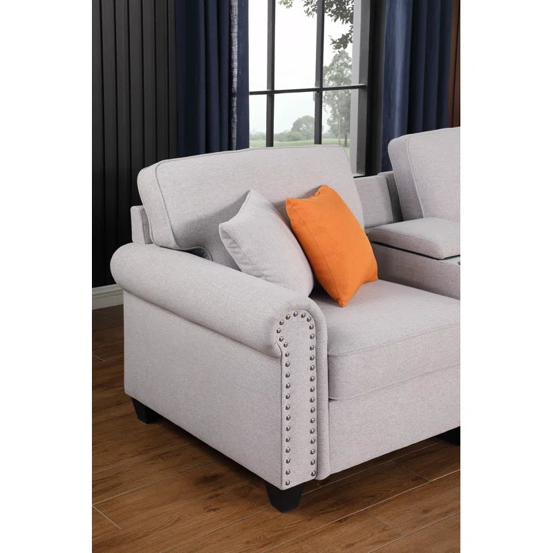 L Shape Sectional Sofa: 136.35" Wide Reversible 7-Piece Modular Corner Sectional with Ottoman(Light Gray Polyester Blend)