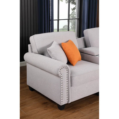 L Shape Sectional Sofa: 136.35" Wide Reversible 7-Piece Modular Corner Sectional with Ottoman(Light Gray Polyester Blend)