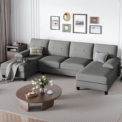 U- Shape Sectional Sofa: 106" Modular Upholstered Sectional 3-Piece Sectional for Living Room(Light Gray Cotton Blend)