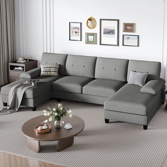 U- Shape Sectional Sofa: 106" Modular Upholstered Sectional 3-Piece Sectional for Living Room(Light Gray Cotton Blend)