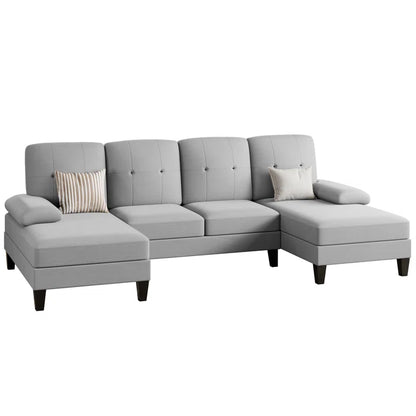U- Shape Sectional Sofa: 106" Modular Upholstered Sectional 3-Piece Sectional for Living Room(Light Gray Cotton Blend)