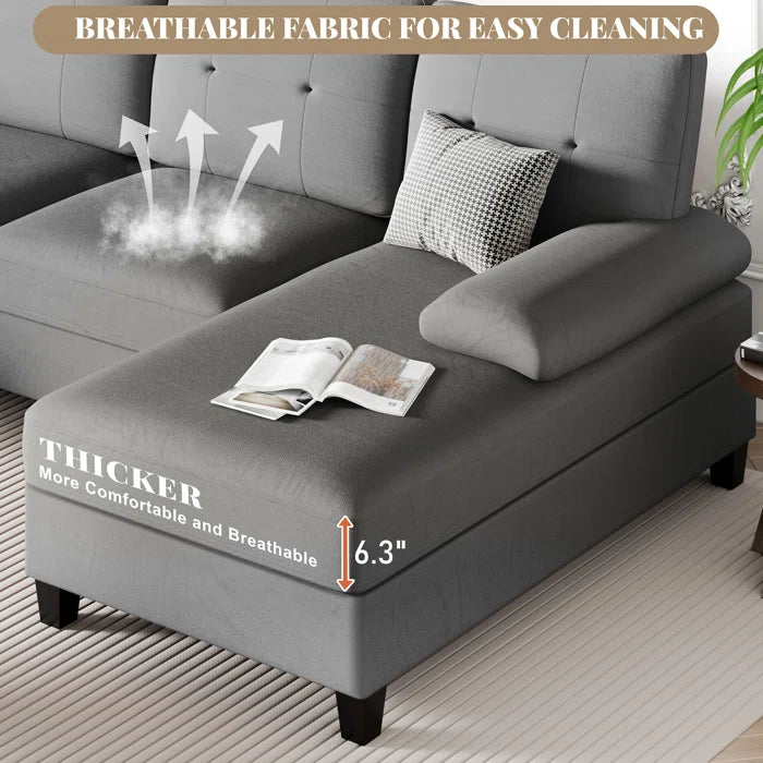 U- Shape Sectional Sofa: 106" Modular Upholstered Sectional 3-Piece Sectional for Living Room(Light Gray Cotton Blend)