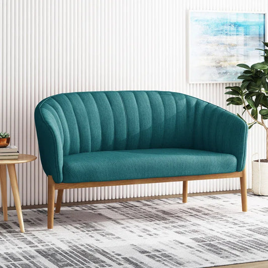 THE CASA ORO® Loveseat Recessed Arm Smooth Upholstery Office Sofa(Teal Fabric)