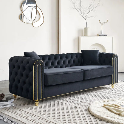 THE CASA ORO® Designer Sofa Set: 86" Wide Luxury Modern Tufted Sofa for Living Room(Black)