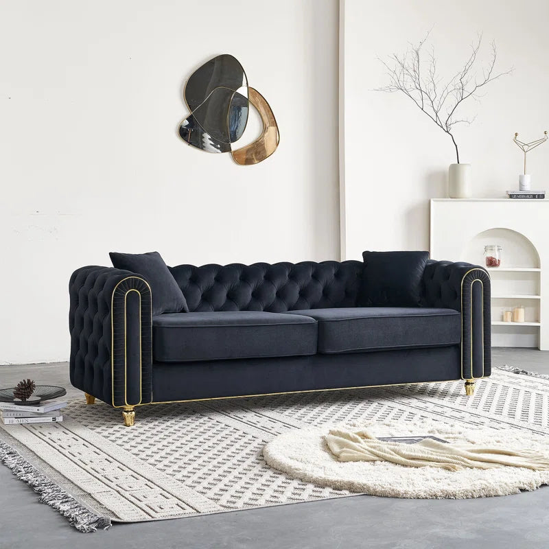 THE CASA ORO® Designer Sofa Set: 86" Wide Luxury Modern Tufted Sofa for Living Room(Black)